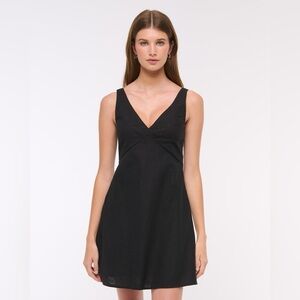 Abercrombie & Fitch Black V-Neck Linen Blend Mini Dress | Large
